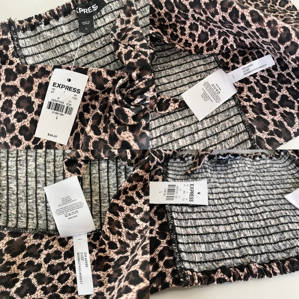 Express Leopard Print Linen Crop Tube Top with Front Tie Women’s Large NWT - Picture 4 of 13